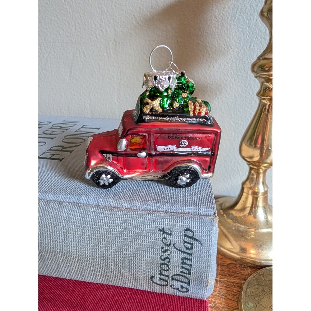 Vintage Mercury Glass Christmas Ornaments Dept 56 Village Express Truck Santa - Picture 3 of 15